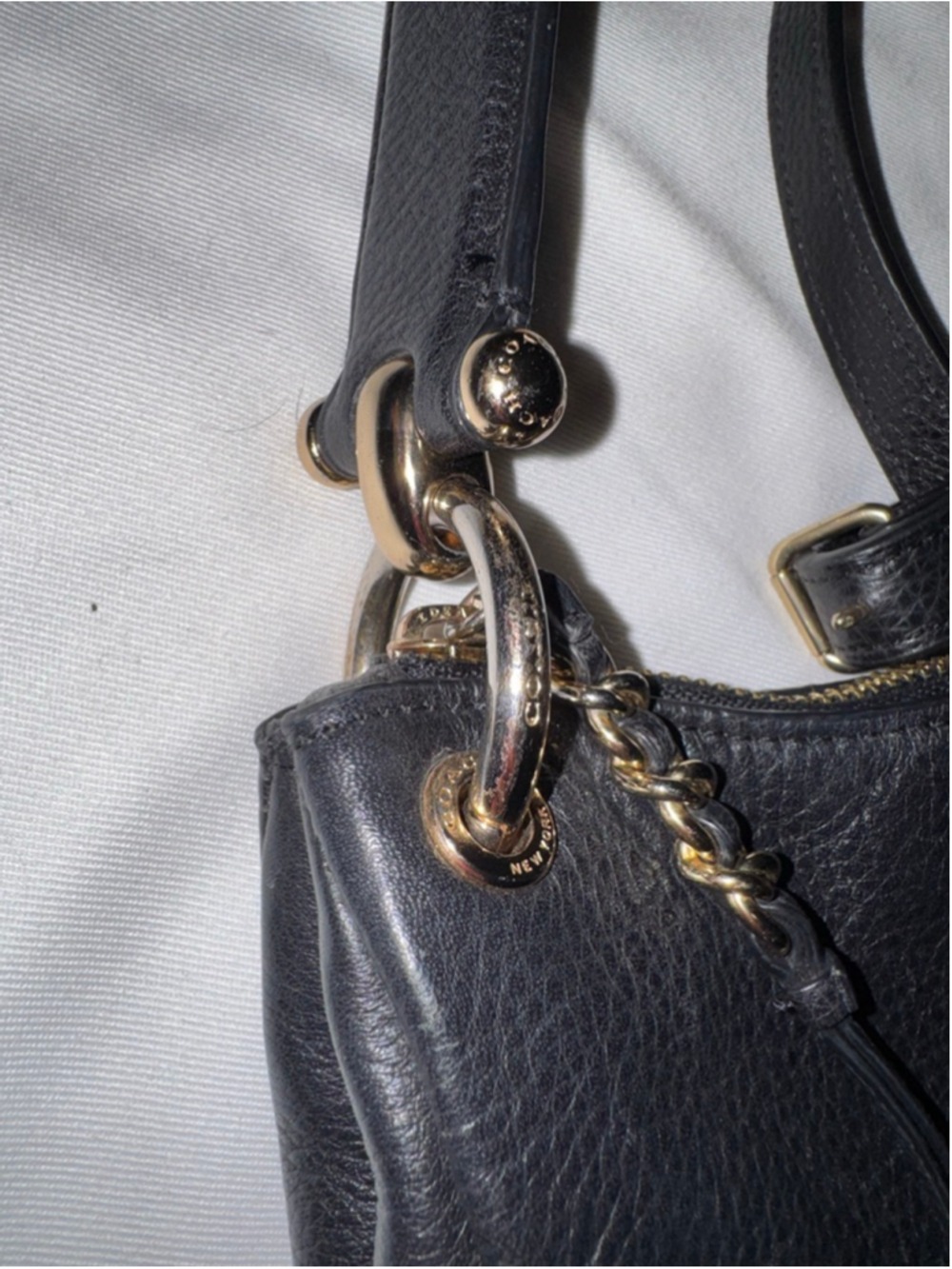 Coach Pebbled Leather Shoulder Bag Black Gold Hardware Crossbody Purse F28966 - Picture 6 of 11